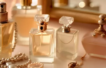 Yak zekonomyty na ulyublenykh aromatakh perevahy analohiv zamist lyuksovykh parfumiv Assorted perfume bottles and delicate jewelry laid out on a vanity, bathed in warm soft light.